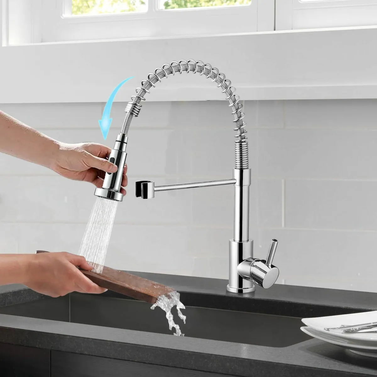 Kitchen Taps Pull Out Spray Chrome Mixer 1 Hole Co - Image 2