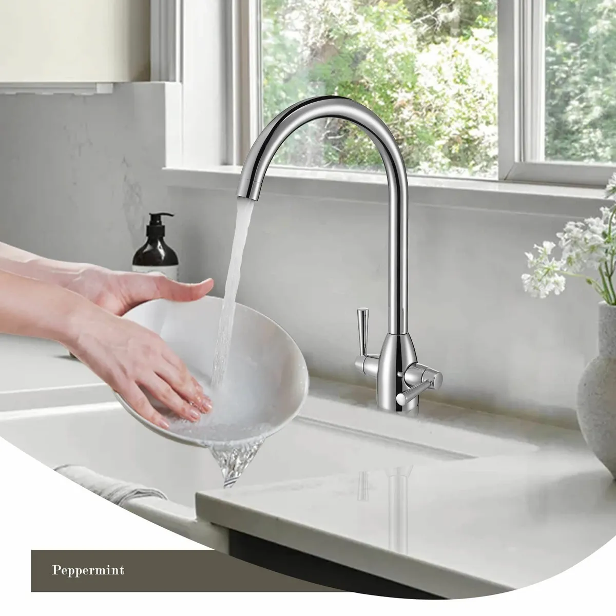 Kitchen Tap Dual Lever Mixer Taps Polished Chrome - Image 2