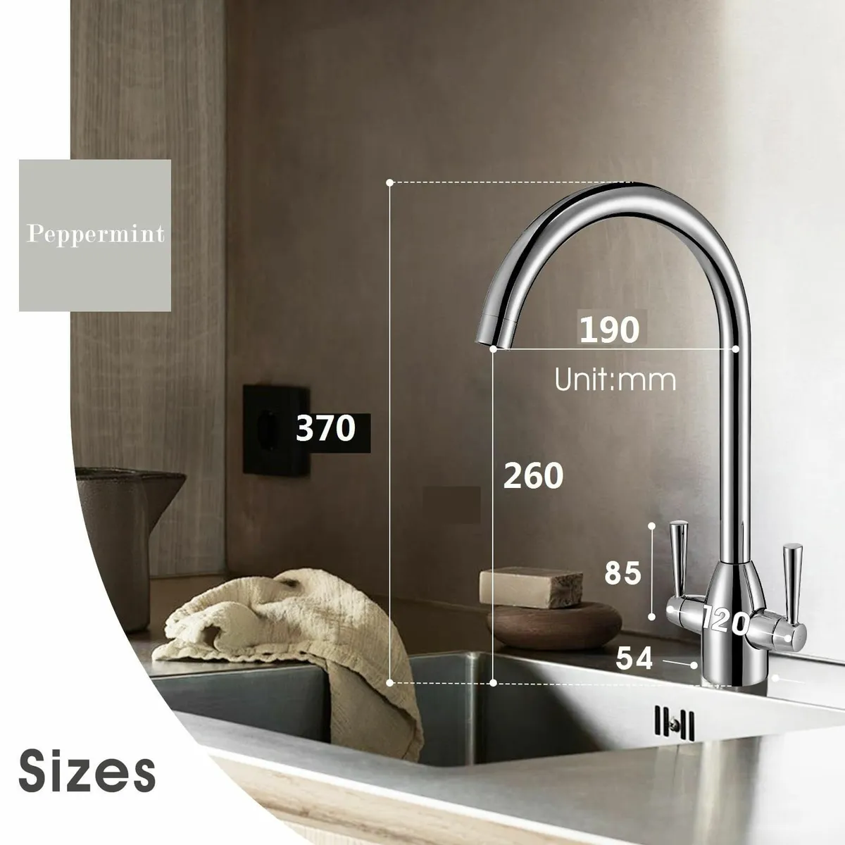 Kitchen Tap Dual Lever Mixer Taps Polished Chrome - Image 3