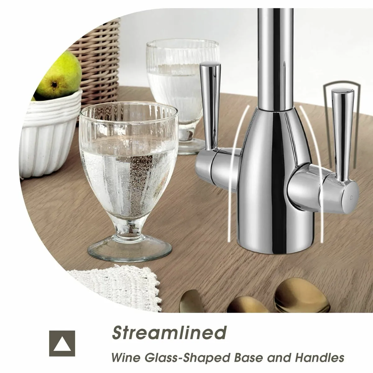 Kitchen Tap Dual Lever Mixer Taps Polished Chrome - Image 4