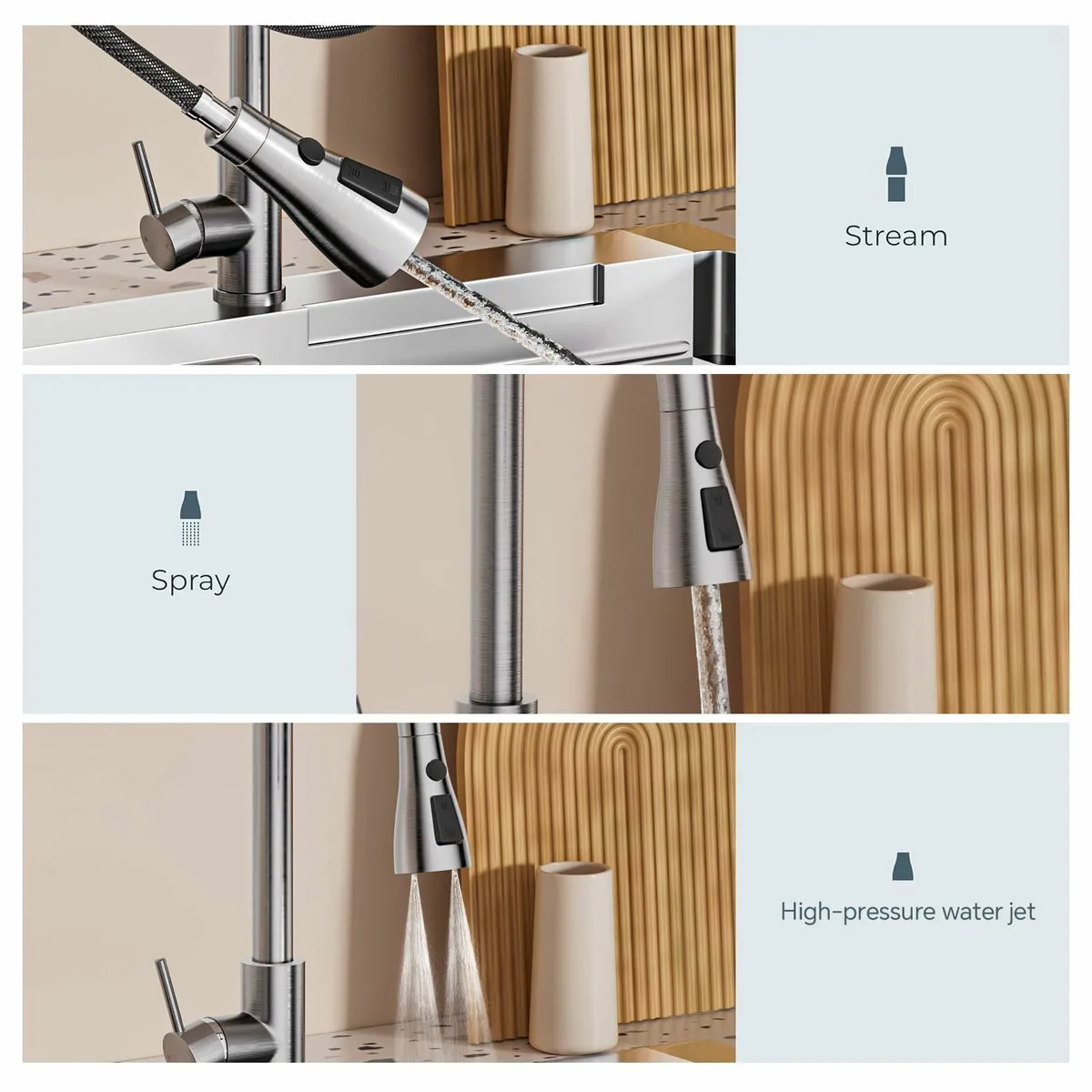 Brushed Stainless Kitchen Tap 360° Swivel Sink Tap - Image 3