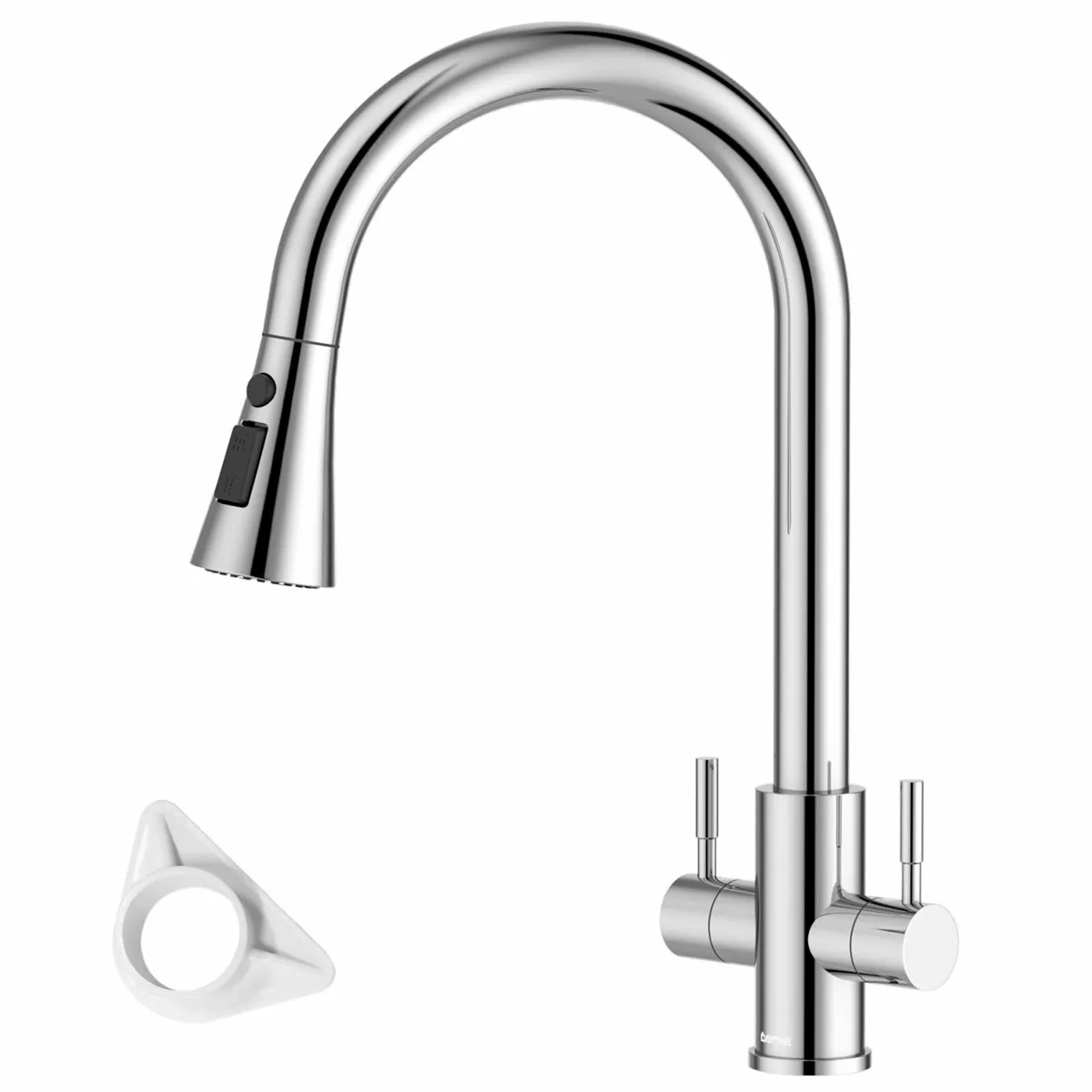 Chrome Pull-Out Kitchen Tap Dual Lever Sink Mixer - Image 1