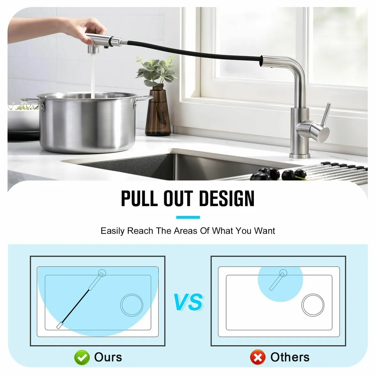 Kitchen Tap 3 Function Sprayer Pull Out Mixer 360° - Image 3