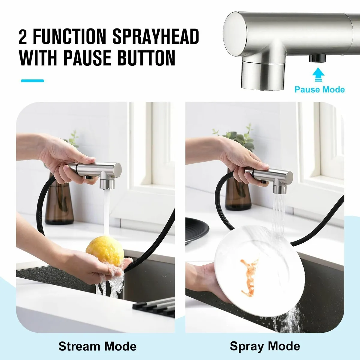 Kitchen Tap 3 Function Sprayer Pull Out Mixer 360° - Image 4
