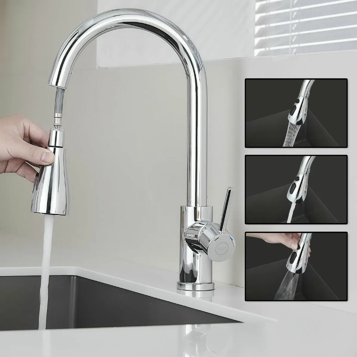 Kitchen Tap 4 Spray Modes Pause Mode 360° Swivel S - Image 1