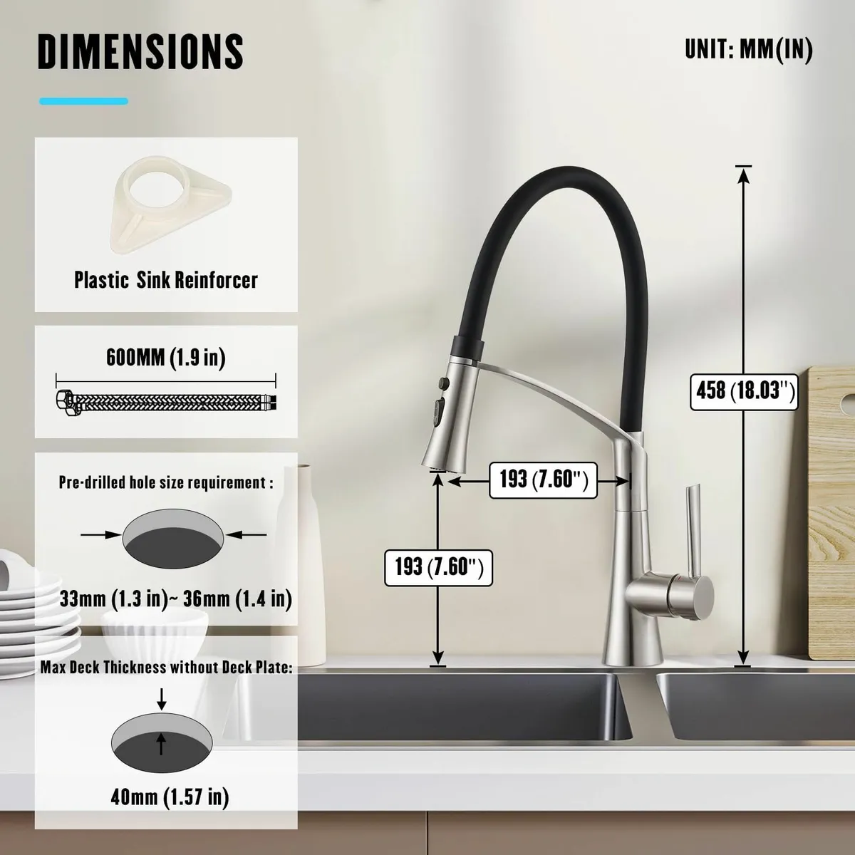 Kitchen Tap Pull Down Dual Function Sprayer 360° S - Image 2