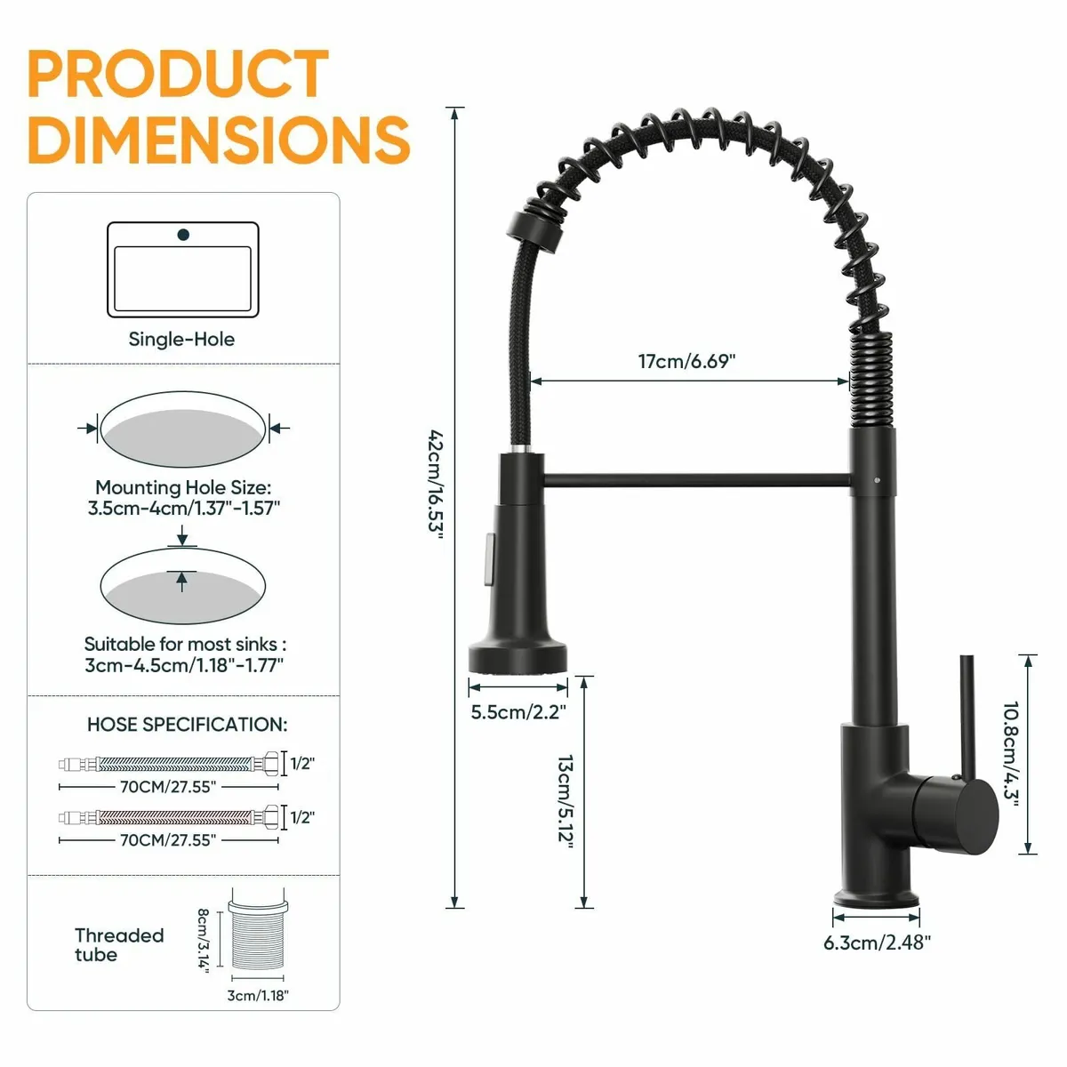 Matte Black Kitchen Sink Tap 2 Function Mixer Taps - Image 3