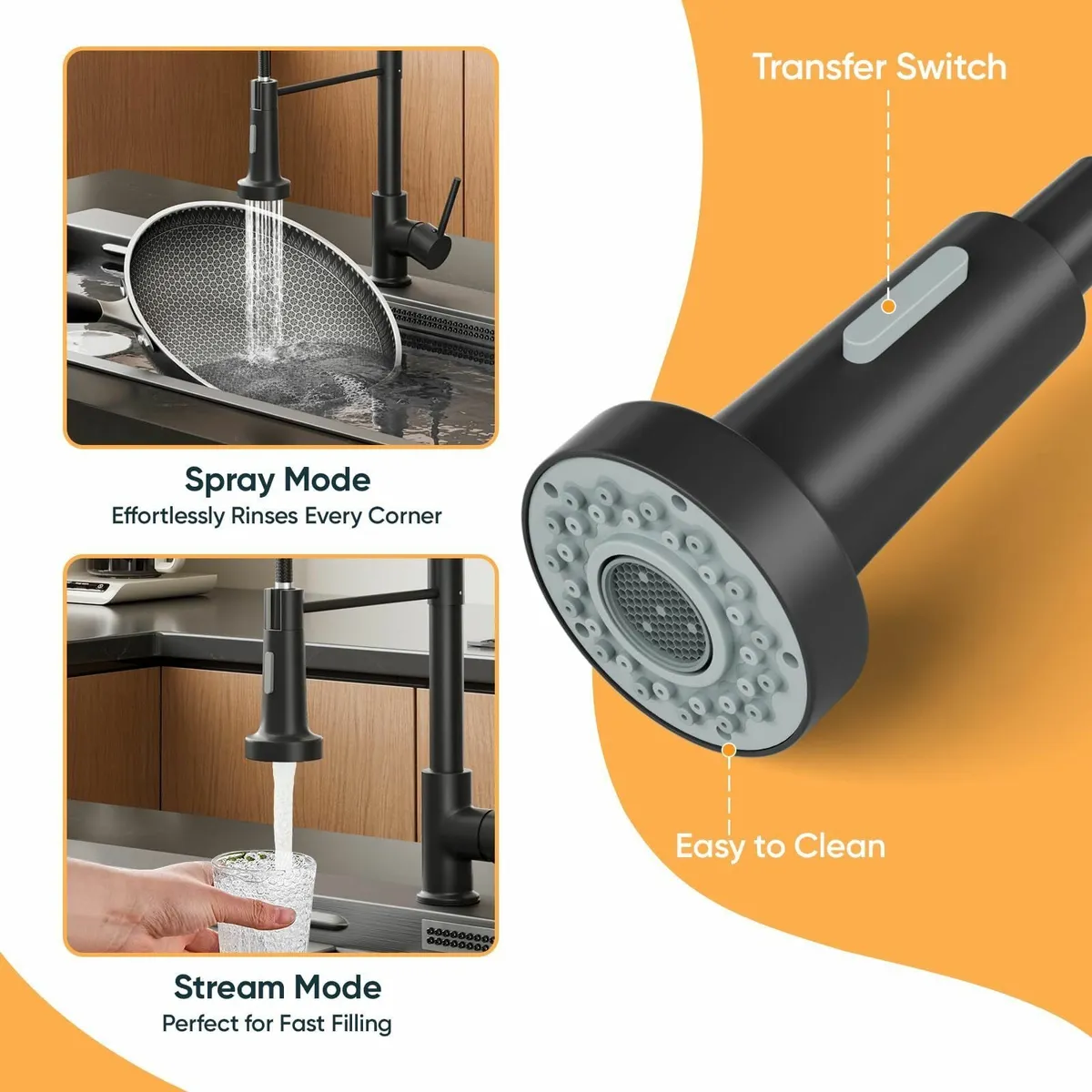 Matte Black Kitchen Sink Tap 2 Function Mixer Taps - Image 4