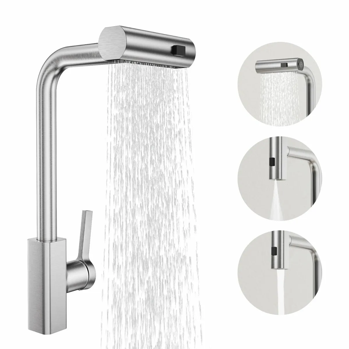 Waterfall Kitchen Tap Pull Out Spray 3-Function Si - Image 1