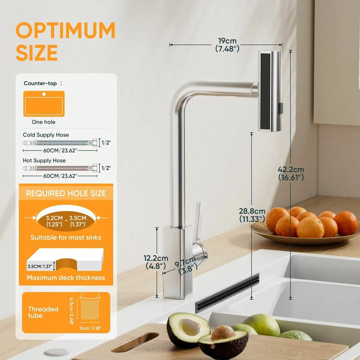 Waterfall Kitchen Tap Pull Out Spray 3-Function Si - Image 2