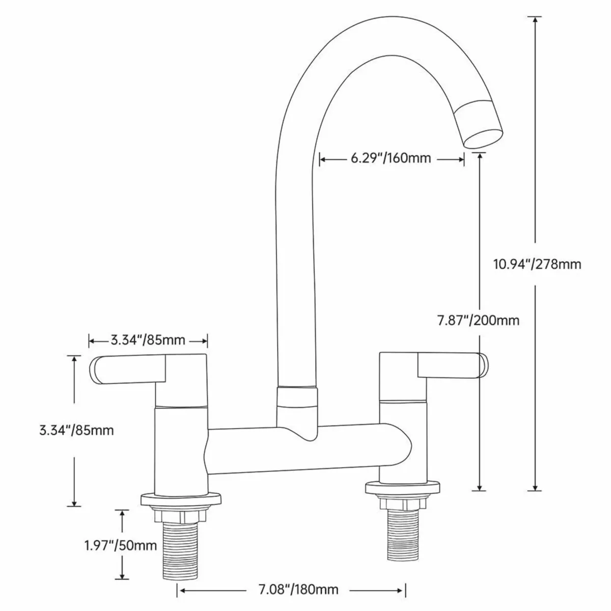Dual Lever Kitchen taps Mixers 2 Hole Deck Mounted - Image 2