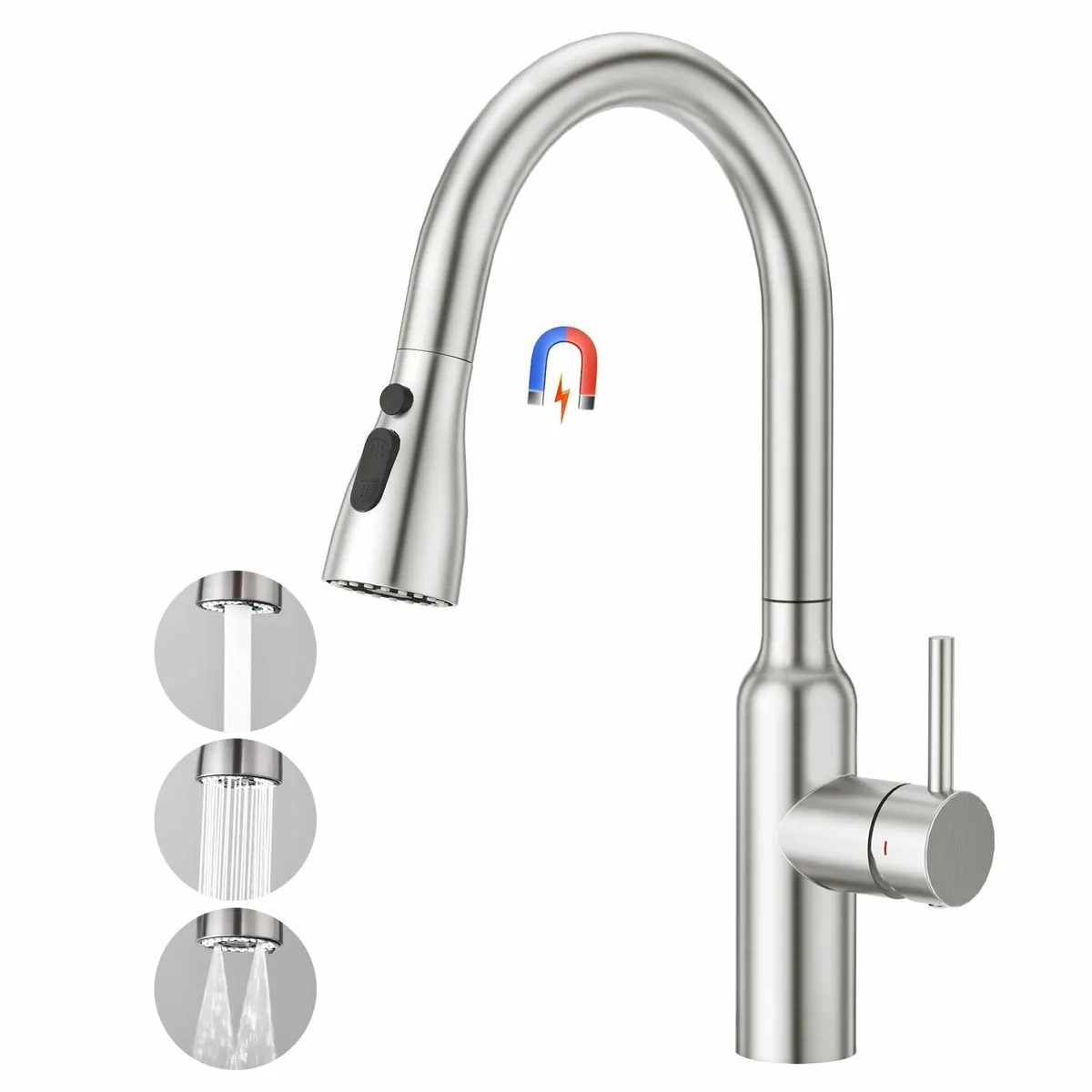 High Arc Kitchen Sink Mixer Tap Pull Out Spray Sin - Image 1