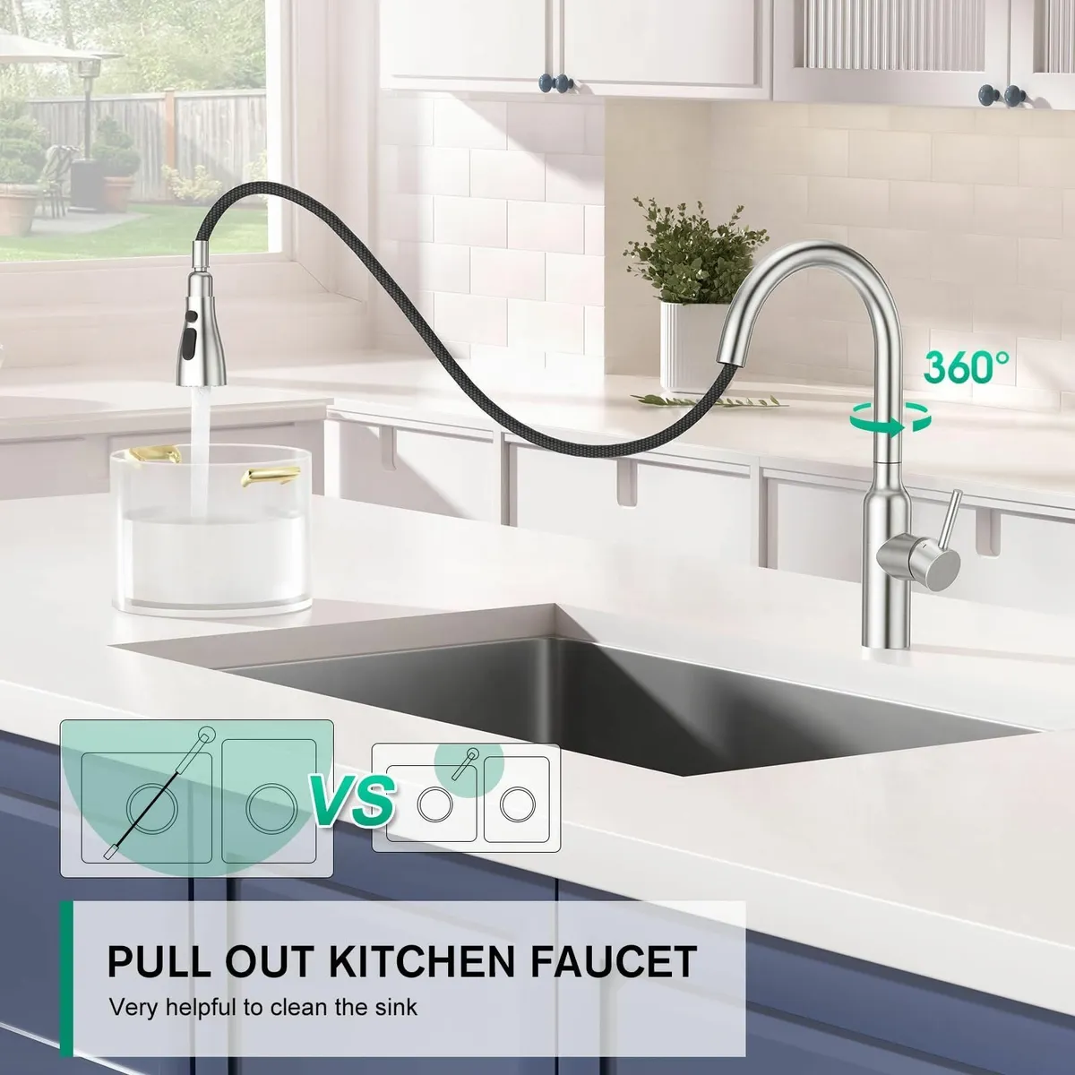 High Arc Kitchen Sink Mixer Tap Pull Out Spray Sin - Image 2