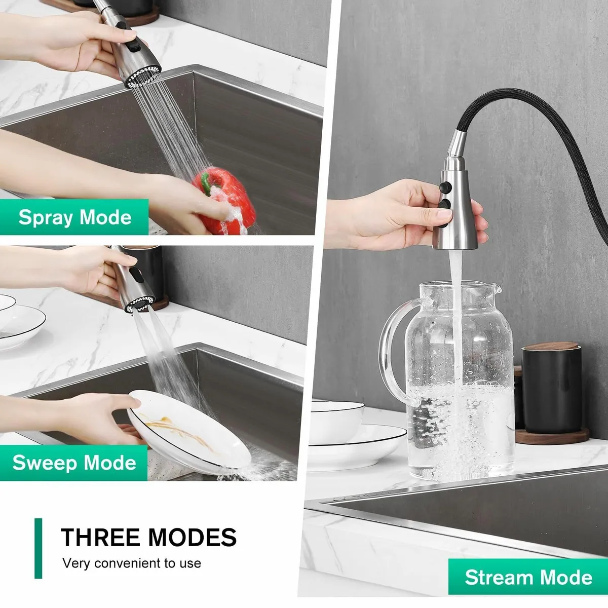 High Arc Kitchen Sink Mixer Tap Pull Out Spray Sin - Image 3