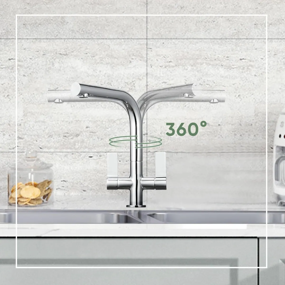 Dual Lever Kitchen Taps L-Shape Sink Mixer Tap Rec - Image 2