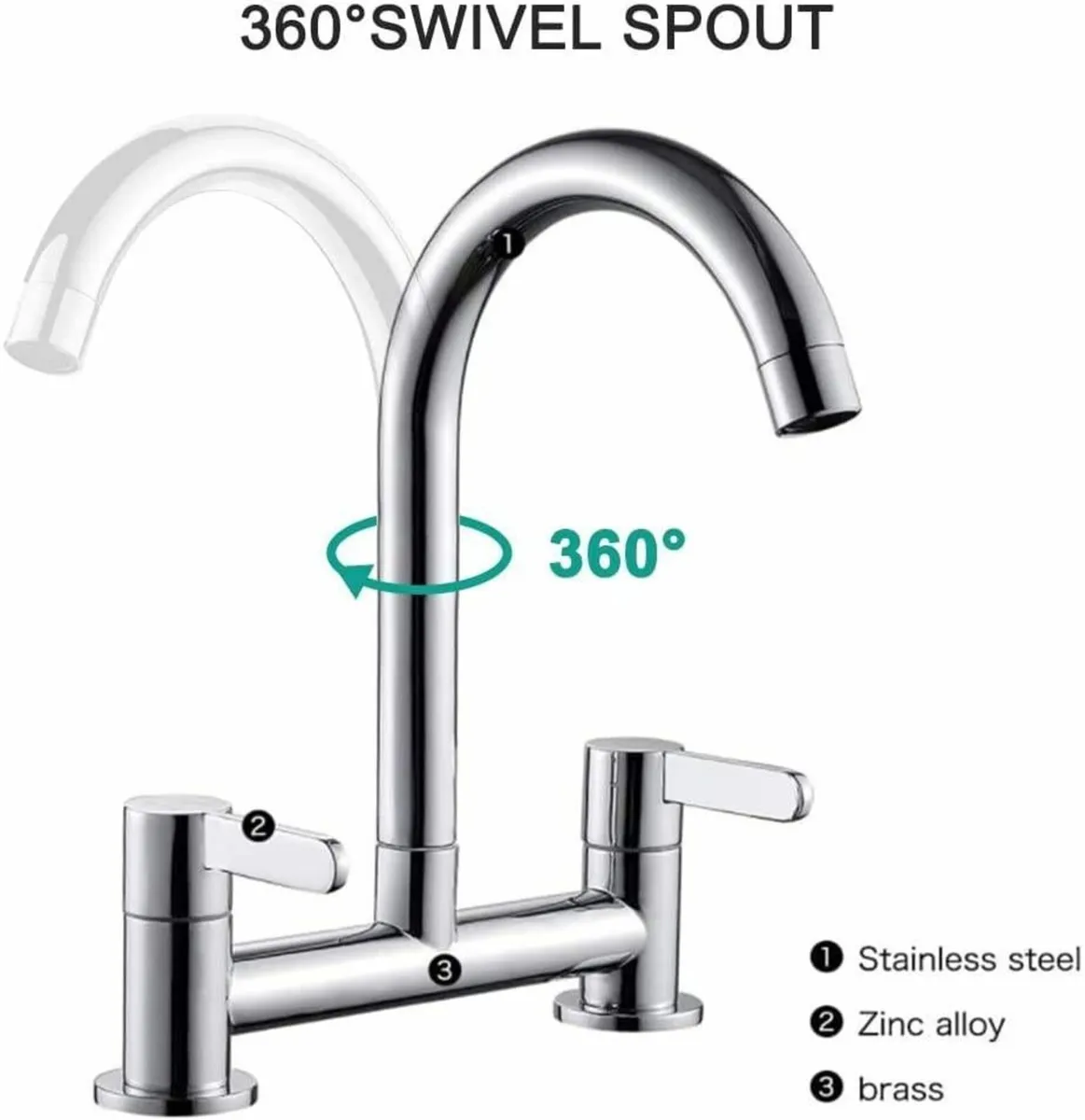 Kitchen Sink Mixer Taps Hot Cold Dual Lever Monobl - Image 3