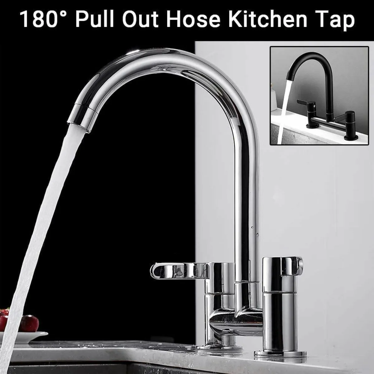Kitchen Sink Mixer Taps Hot Cold Dual Lever Monobl - Image 4