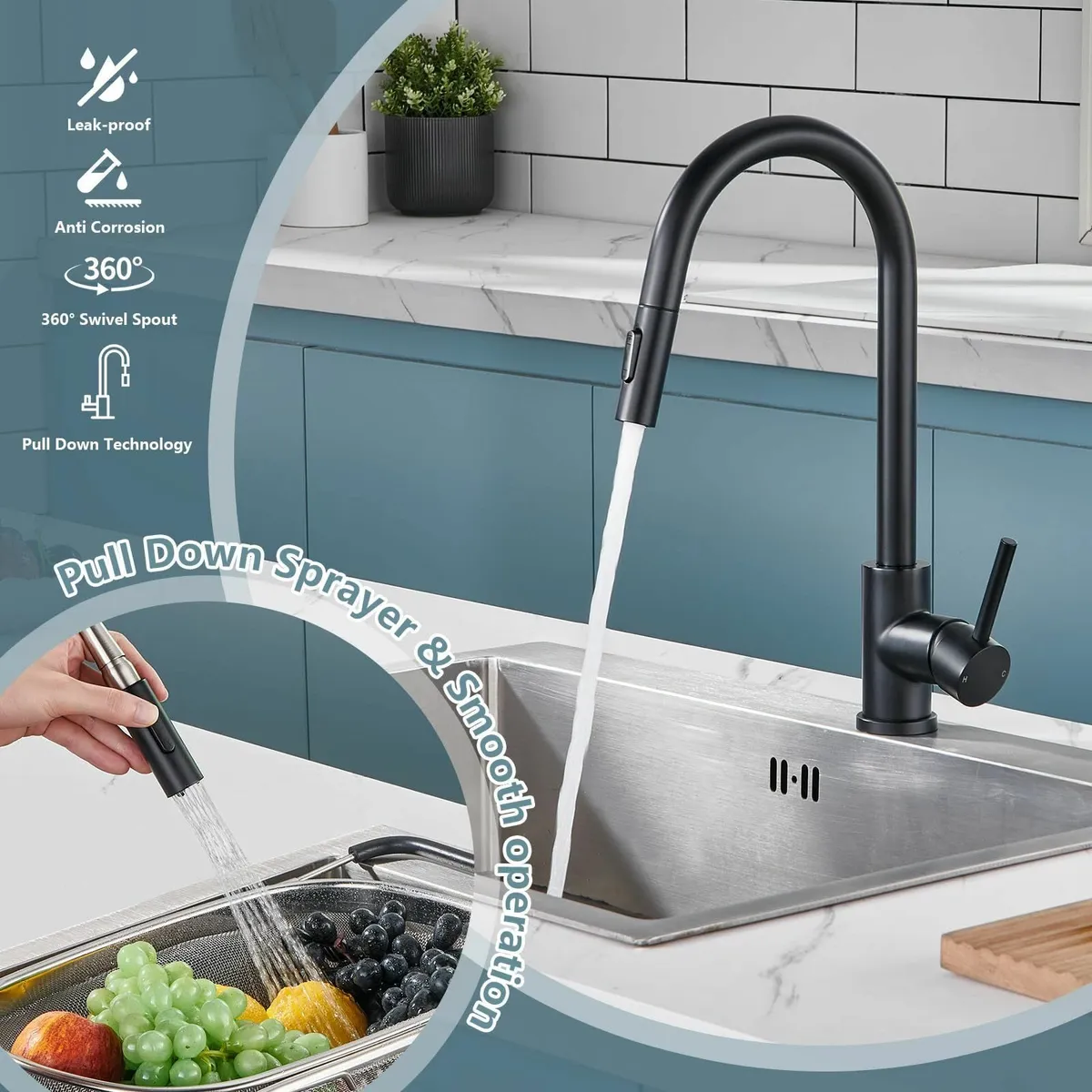 Kitchen TapHigh Arc Swivel 360 2 Spray ModeKitchen - Image 4