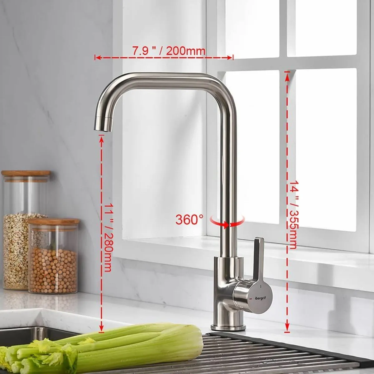 M22105W Kitchen Tap Taps Sink High Spout 360° Swiv - Image 2