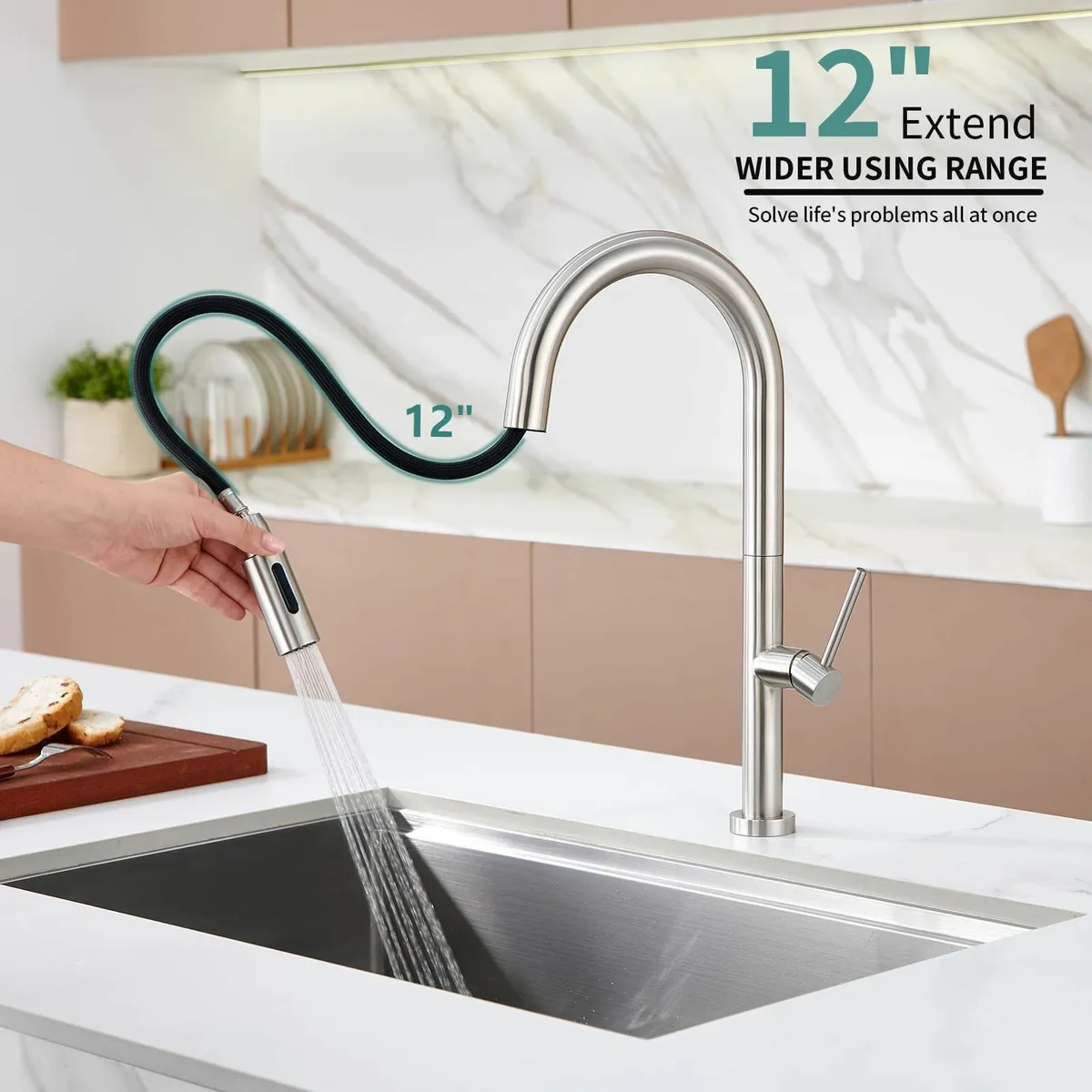 Kitchen Tap Mixer Taps Pull Out Sprayer Swivel Spo - Image 4