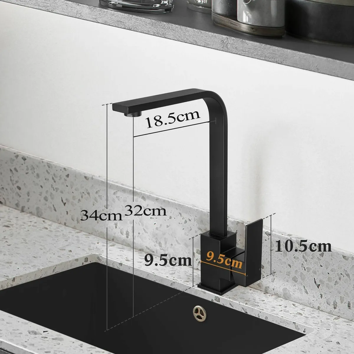 Black Square Kitchen Tap Monobloc Matt Sink Taps f - Image 2