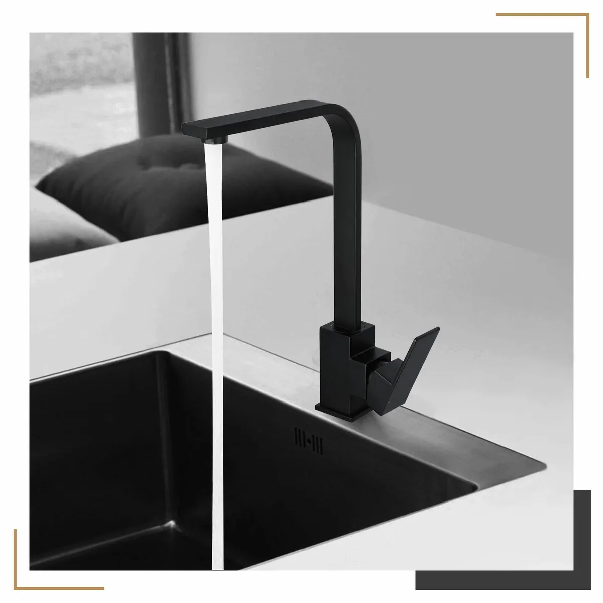 Black Square Kitchen Tap Monobloc Matt Sink Taps f - Image 3