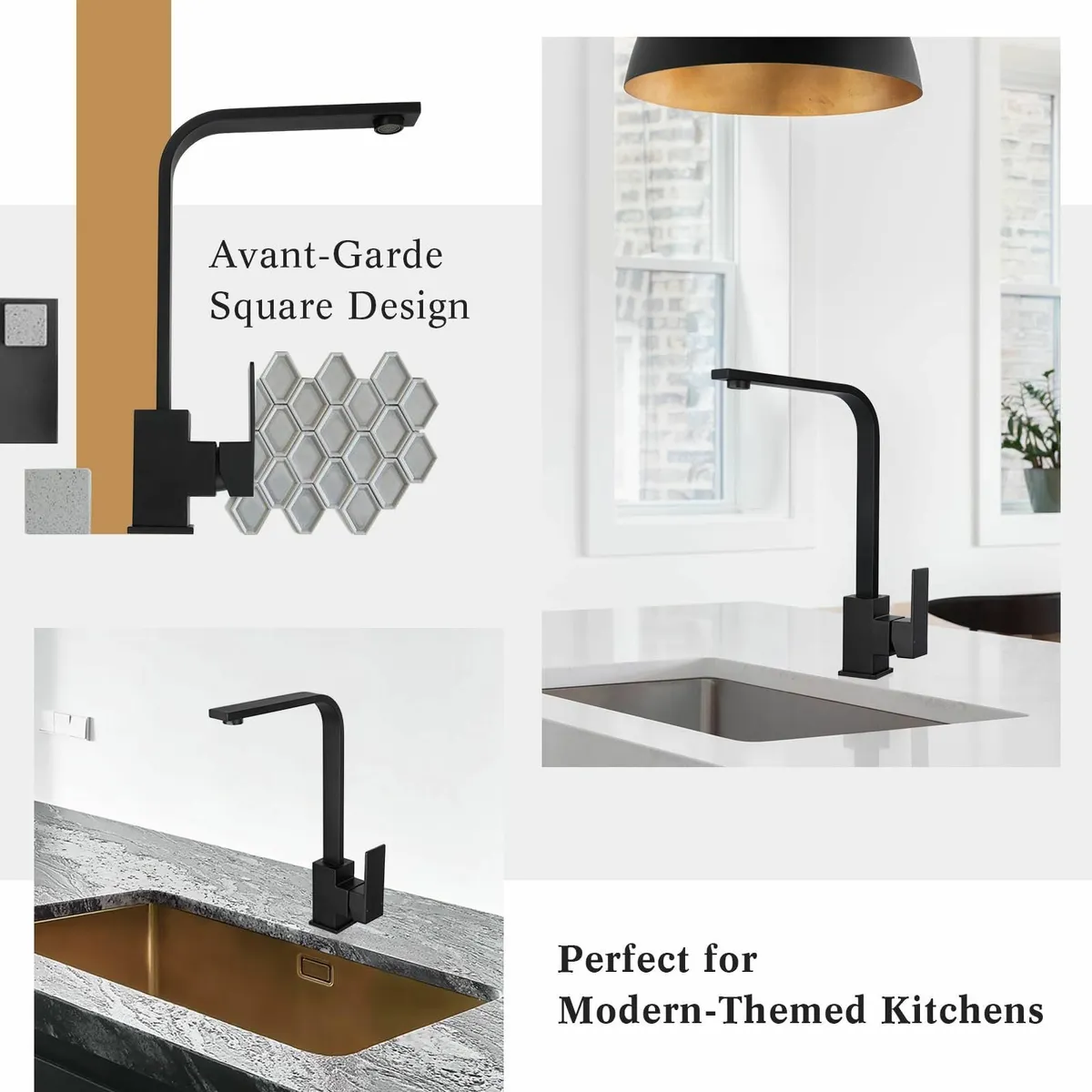 Black Square Kitchen Tap Monobloc Matt Sink Taps f - Image 4