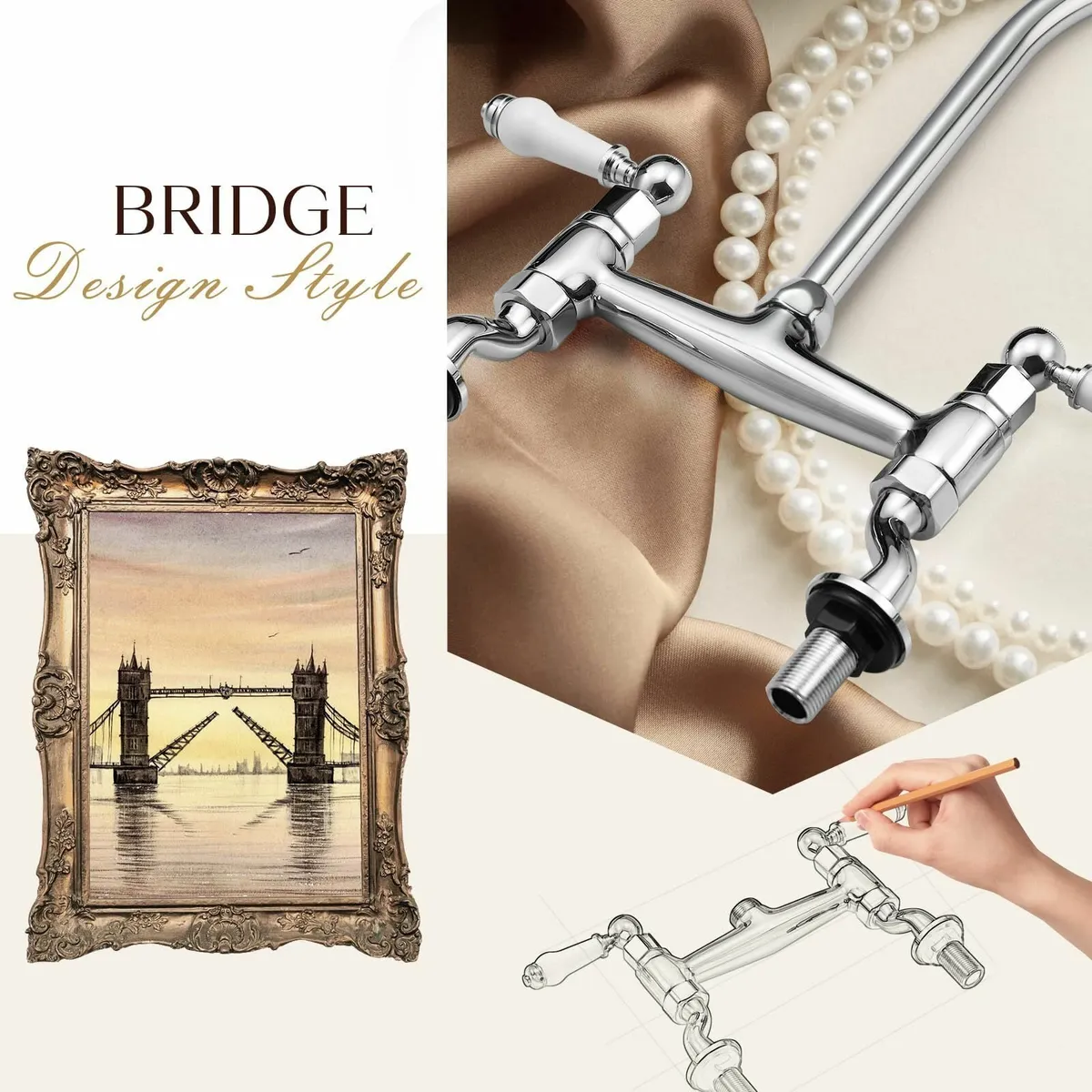 Traditional Kitchen Sink Bridge Mixer Tap Dual Cer - Image 4
