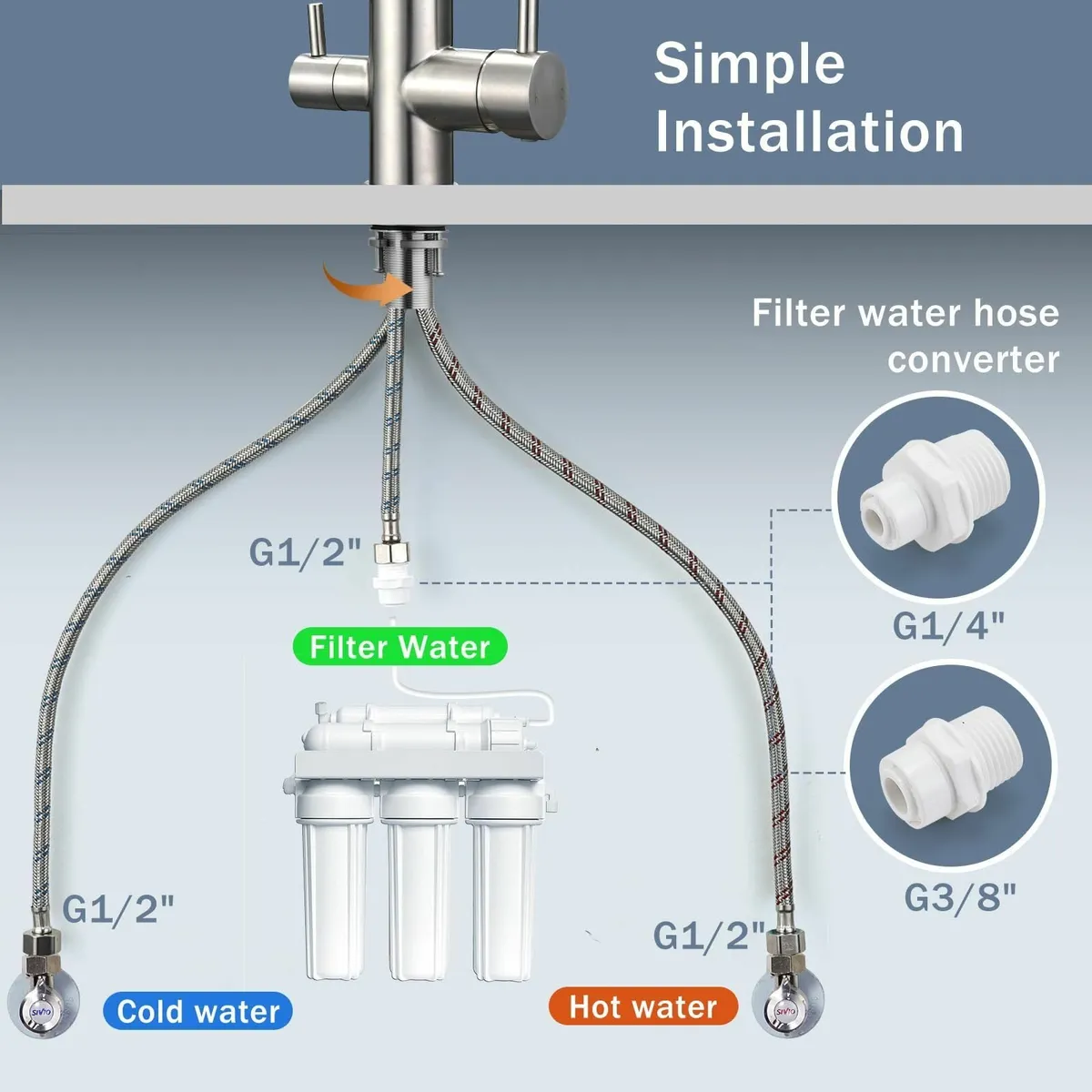 3 Way Kitchen Tap Water Filter Brushed Nickel Thre - Image 3