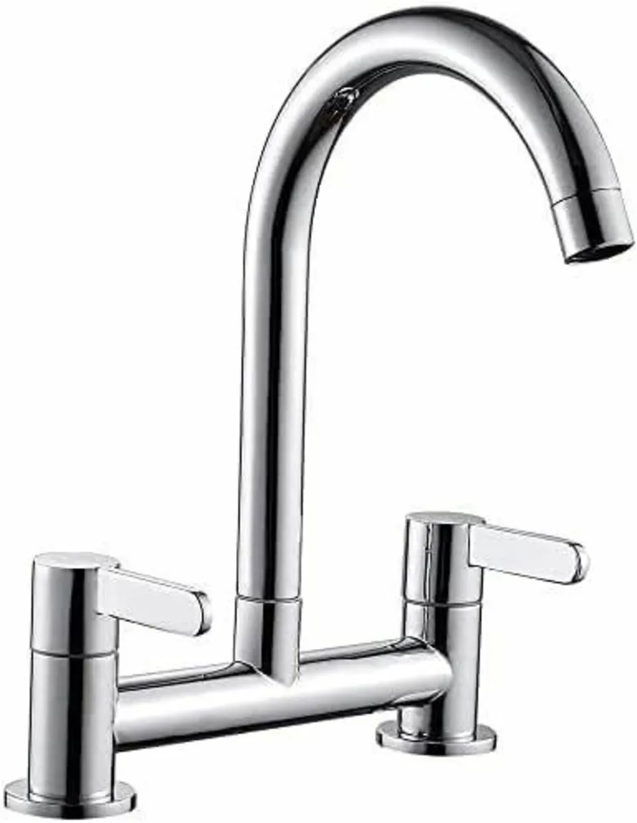 Kitchen Sink Mixer Taps 2 Hole Faucet 360° Swivel - Image 1