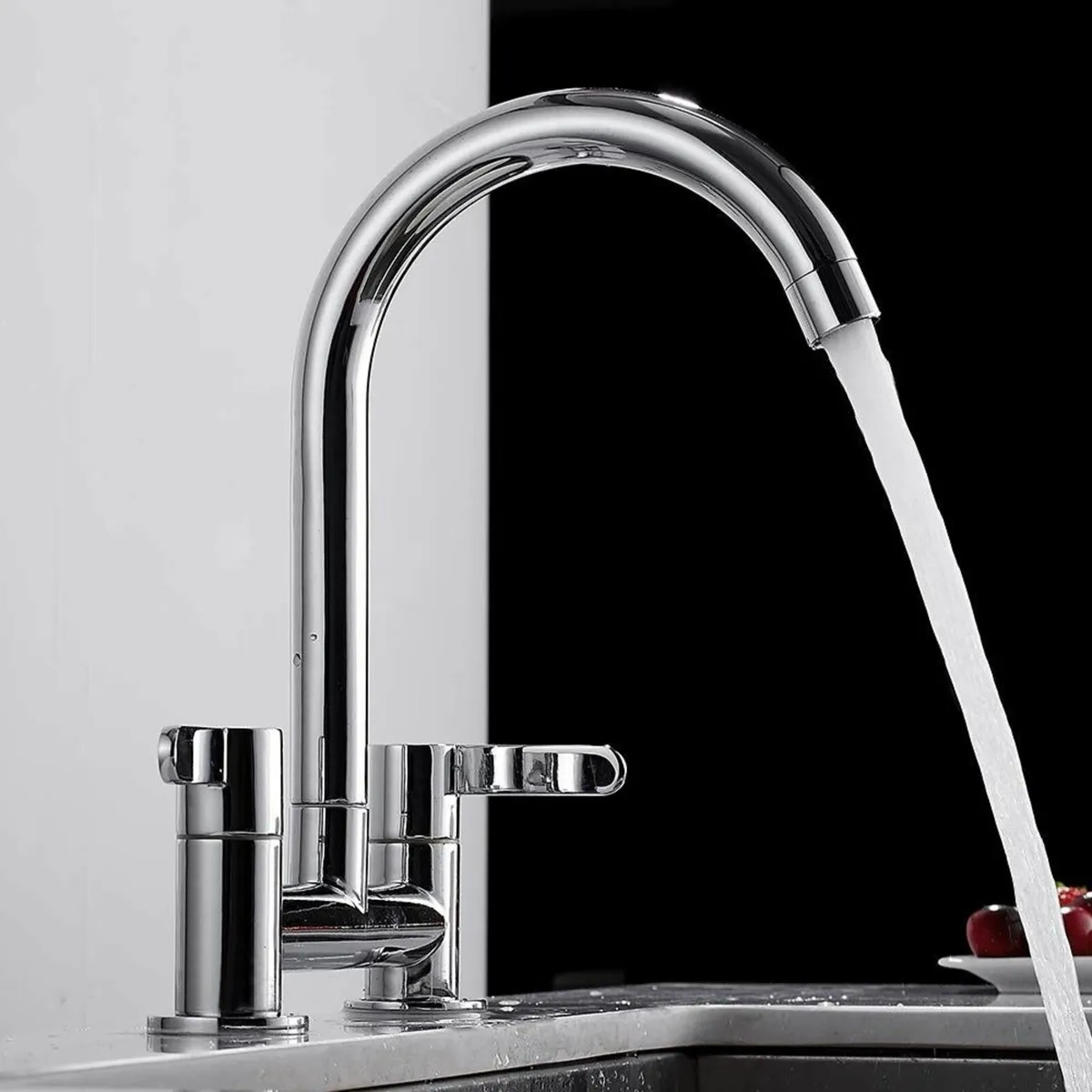 Kitchen Sink Mixer Taps 2 Hole Faucet 360° Swivel - Image 2