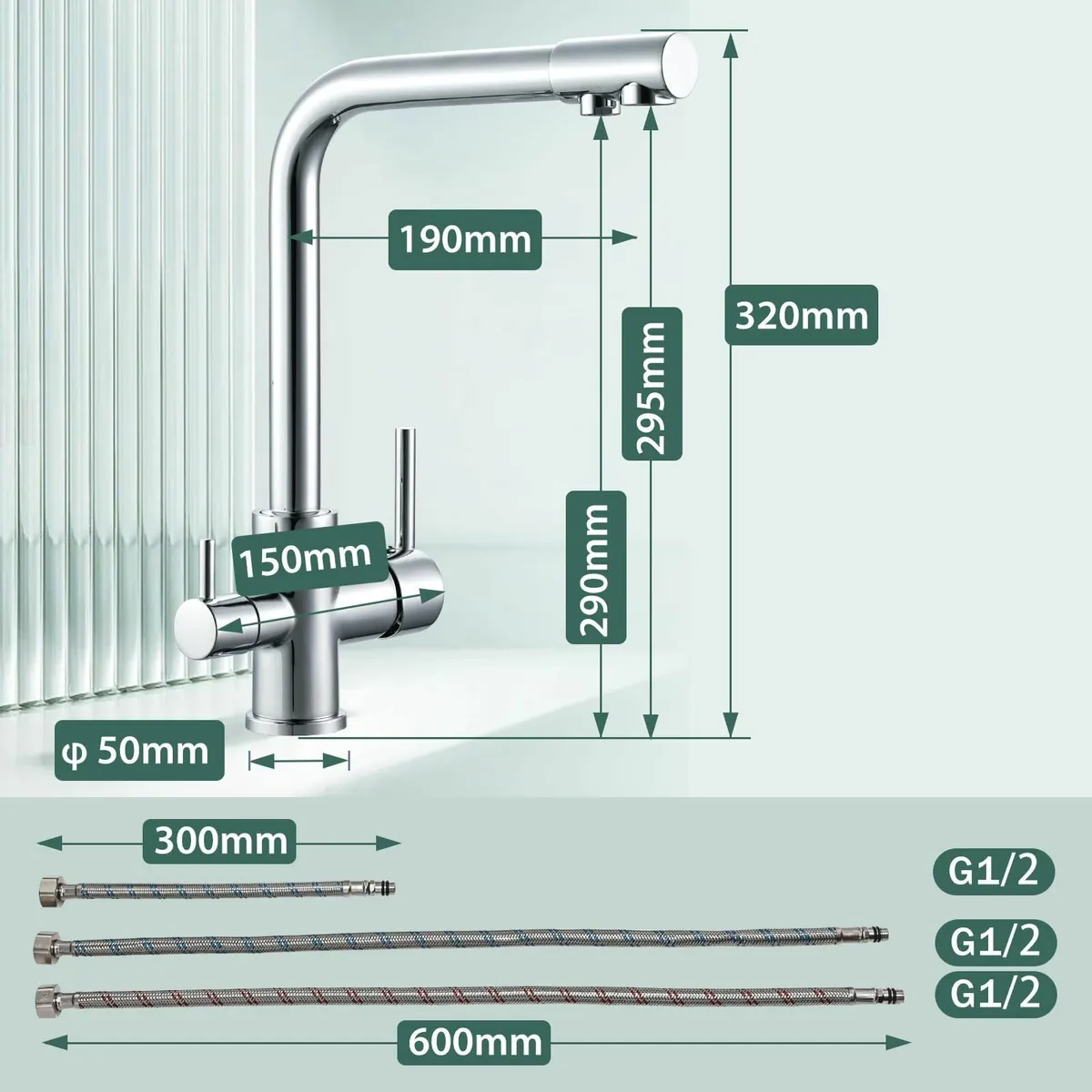 3 Way Kitchen Tap Chrome in 1 Water Filter for Sin - Image 3