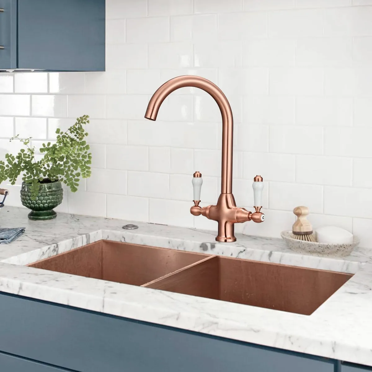 Kitchen Tap Mixer Traditional Sink Taps White Cera - Image 2