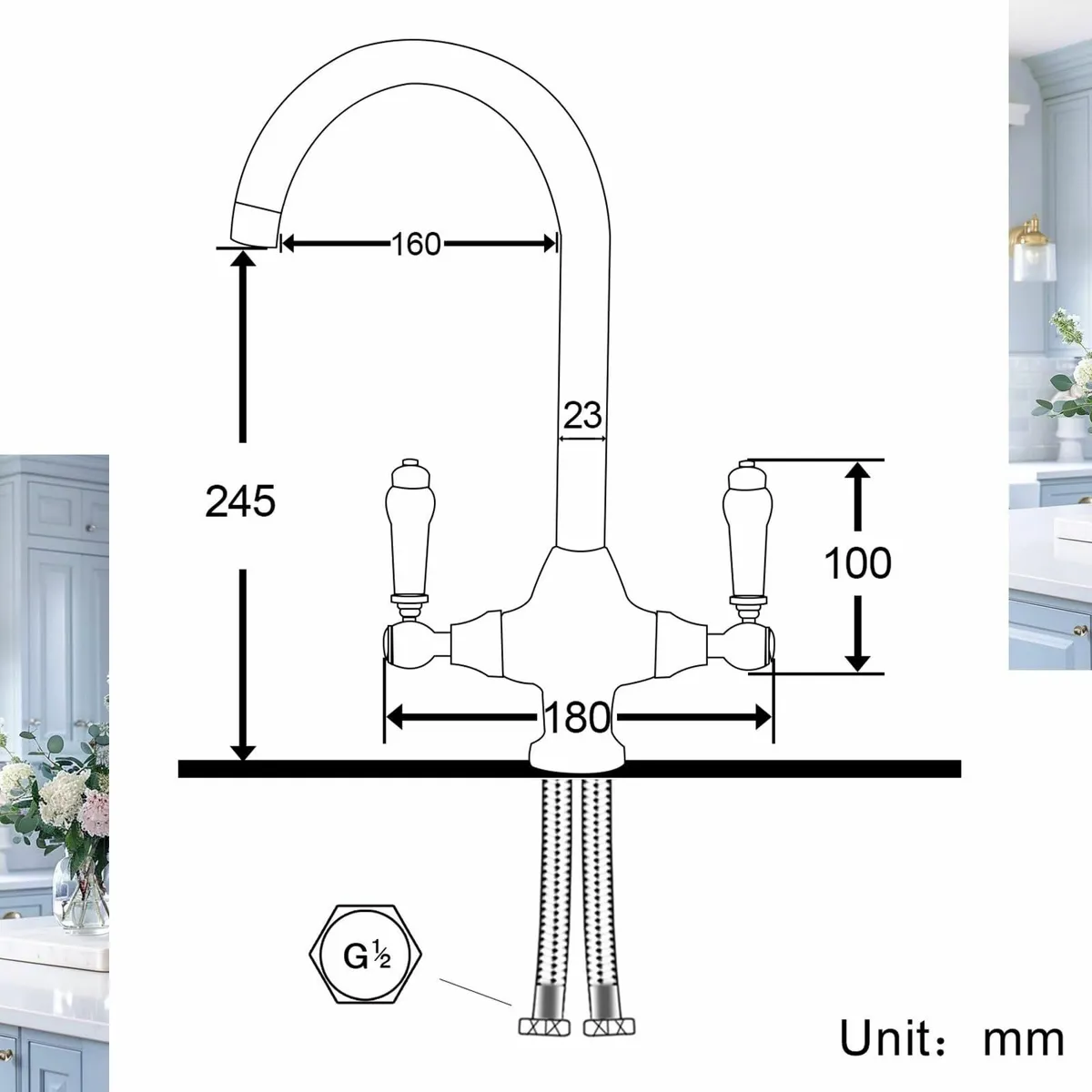 Kitchen Tap Mixer Traditional Sink Taps White Cera - Image 3