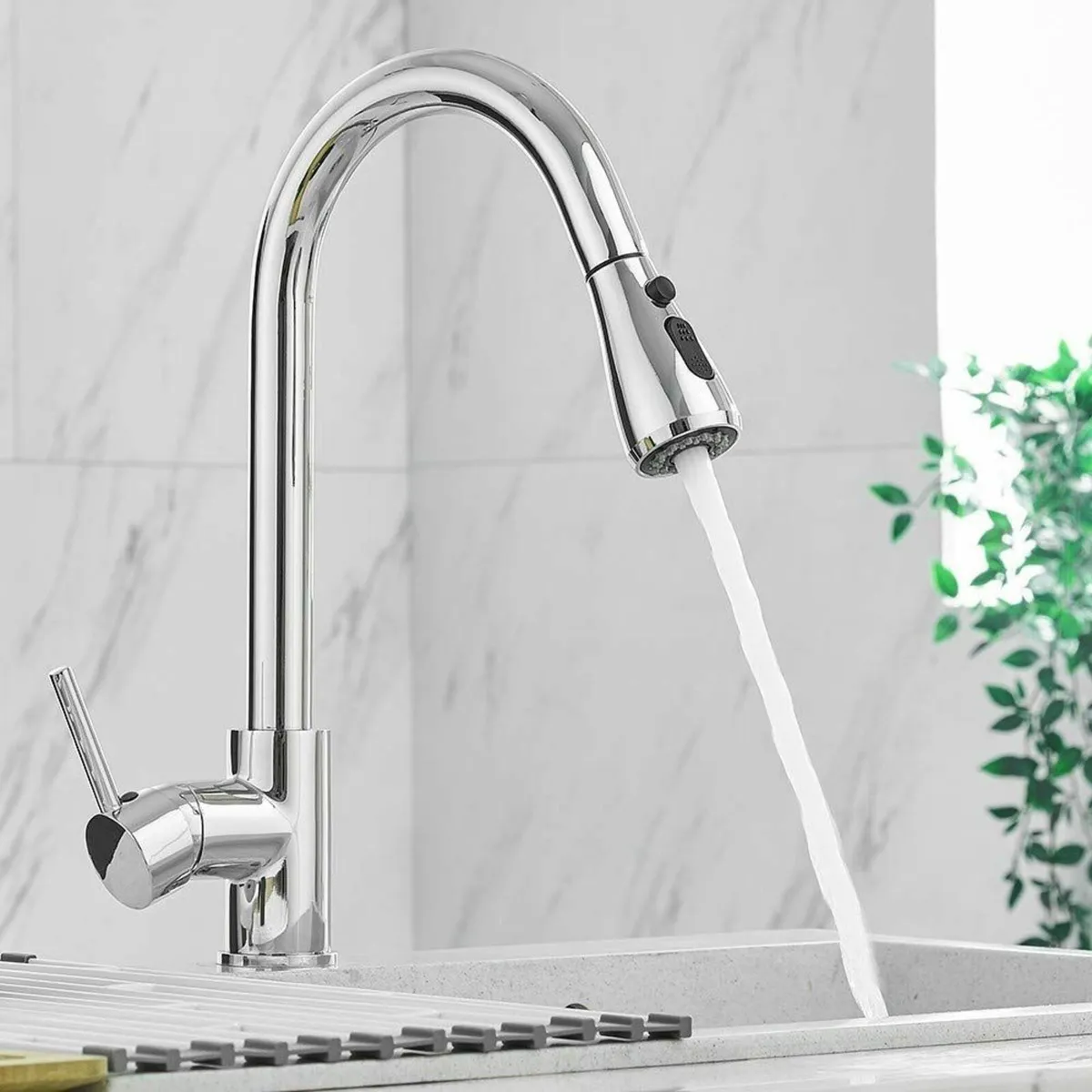 Chrome Kitchen Sink Mixer Tap Pull Down Sprayer Si - Image 2