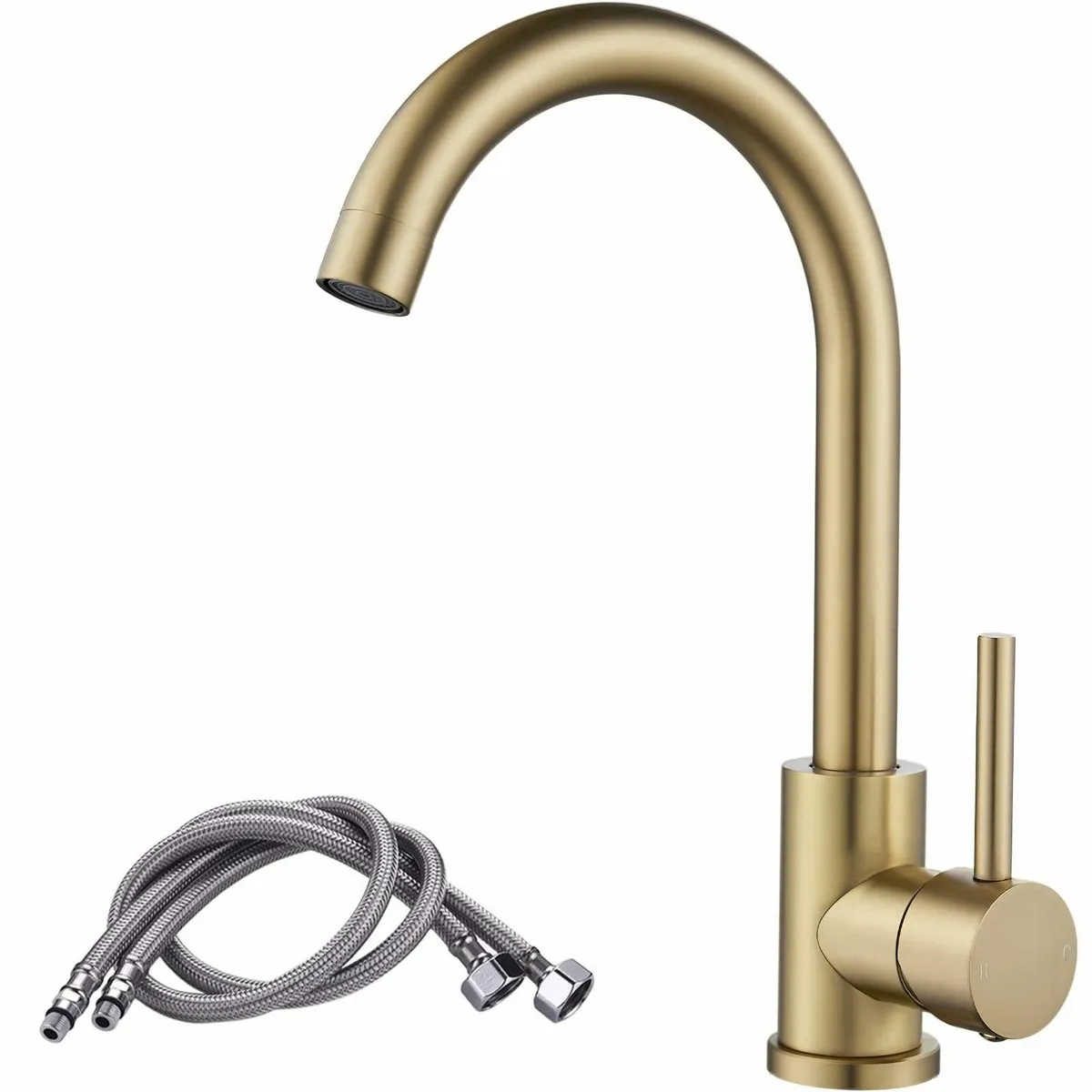 Brushed Gold Kitchen Tap Swan Neck Single Lever Si - Image 1
