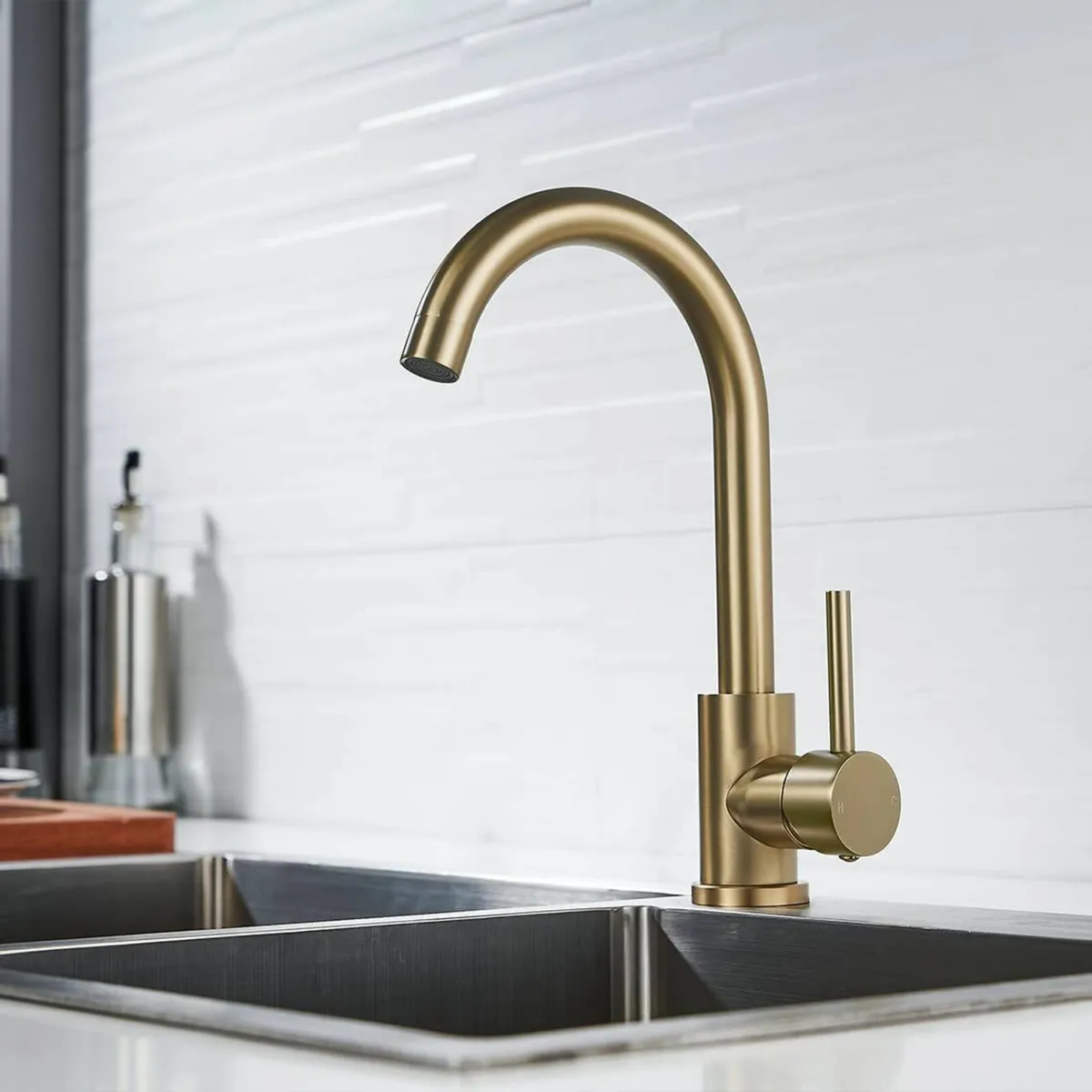 Brushed Gold Kitchen Tap Swan Neck Single Lever Si - Image 2