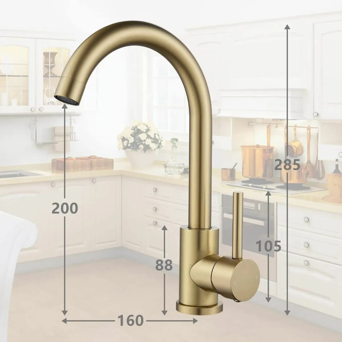 Brushed Gold Kitchen Tap Swan Neck Single Lever Si - Image 3