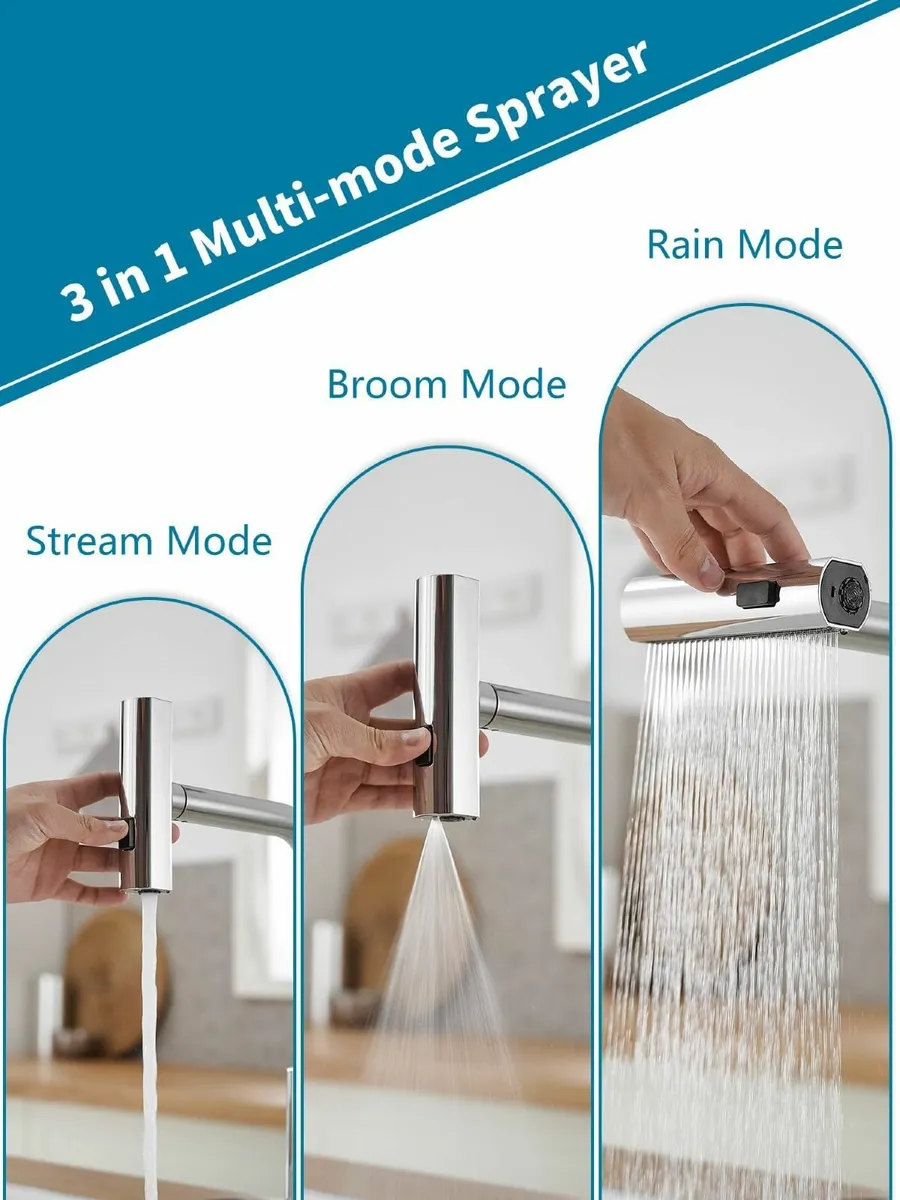 Waterfall Kitchen Taps Pull Out Spray Stainless St - Image 3