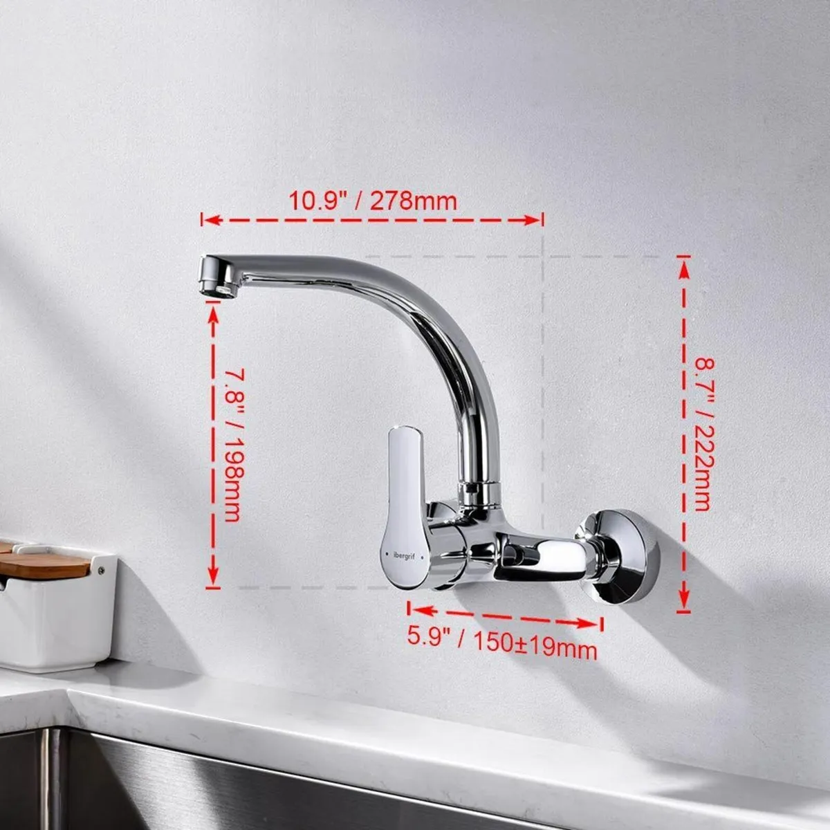 M16357 Wall Mounted Kitchen Tap Single Lever Mixer - Image 2