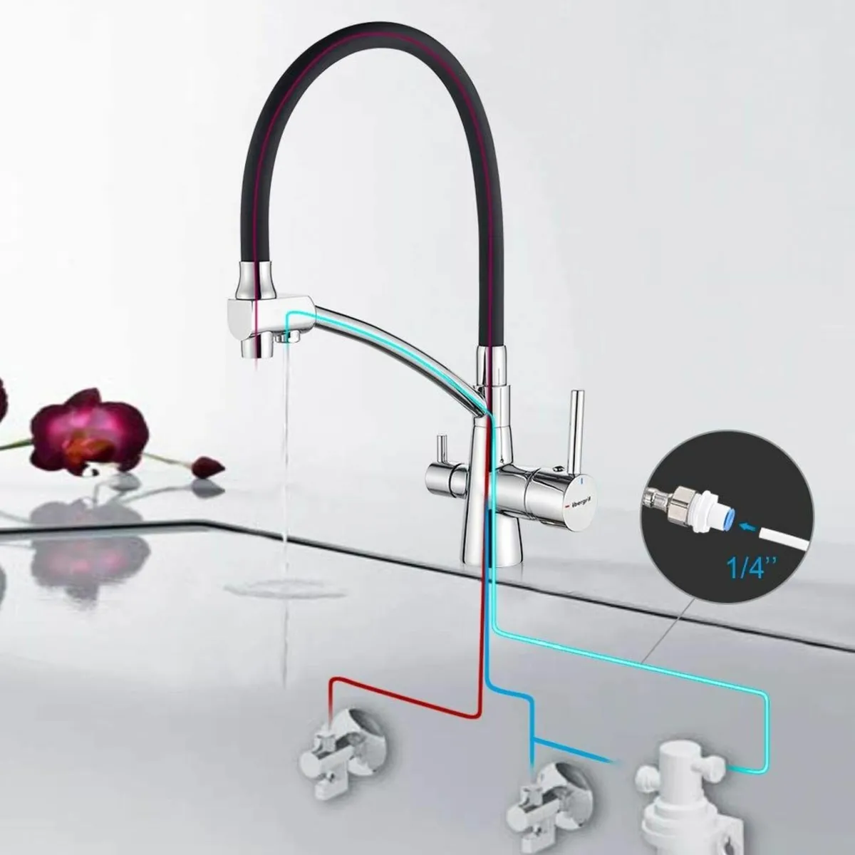 Black Kitchen Tap Flexible Spout 3 in 1 Sprayer fo - Image 3