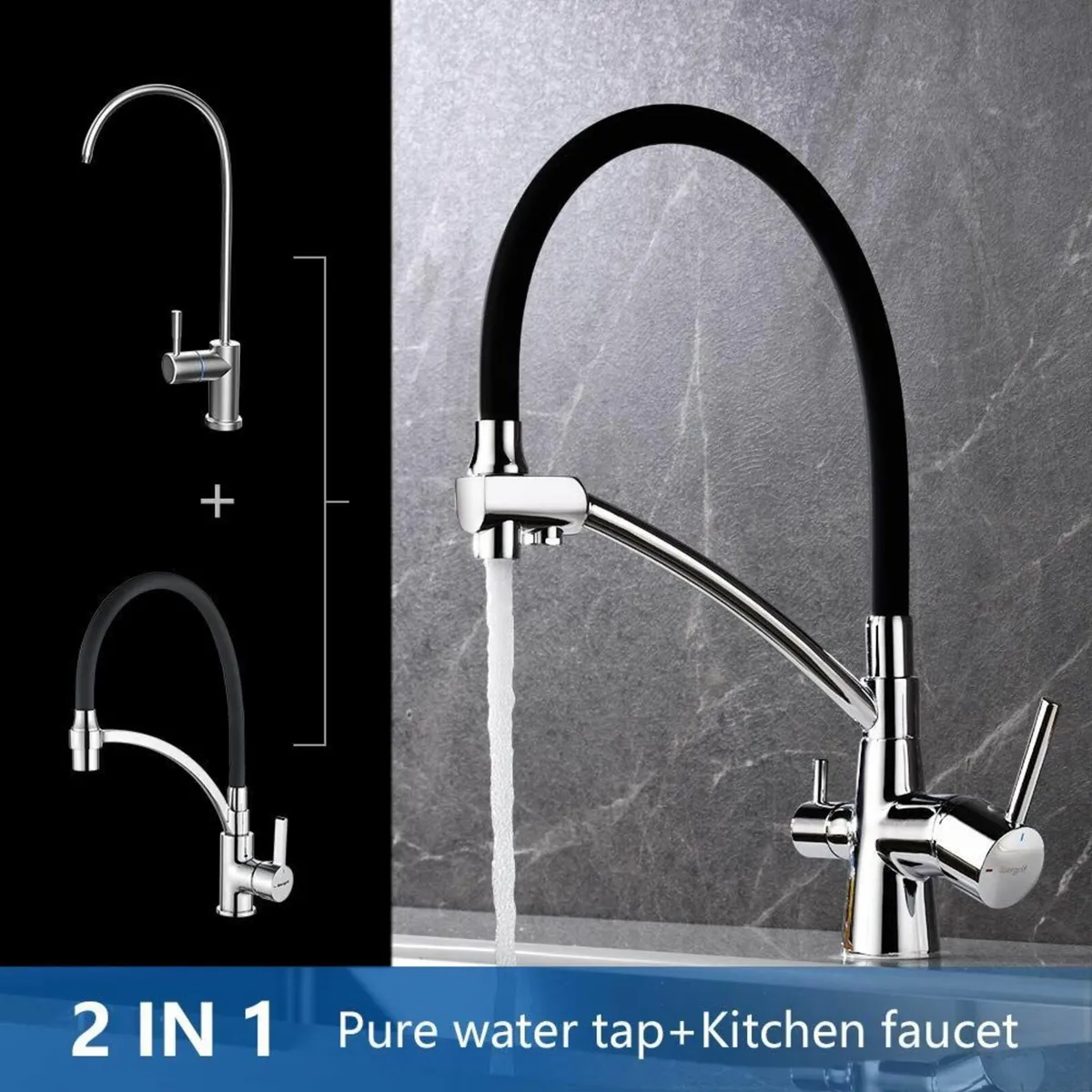 Black Kitchen Tap Flexible Spout 3 in 1 Sprayer fo - Image 4