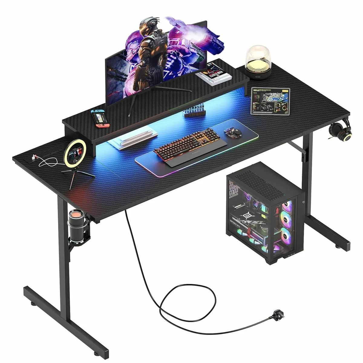 Gaming Desk 131.6 CM Power Outlets & LED Light Com - Image 1