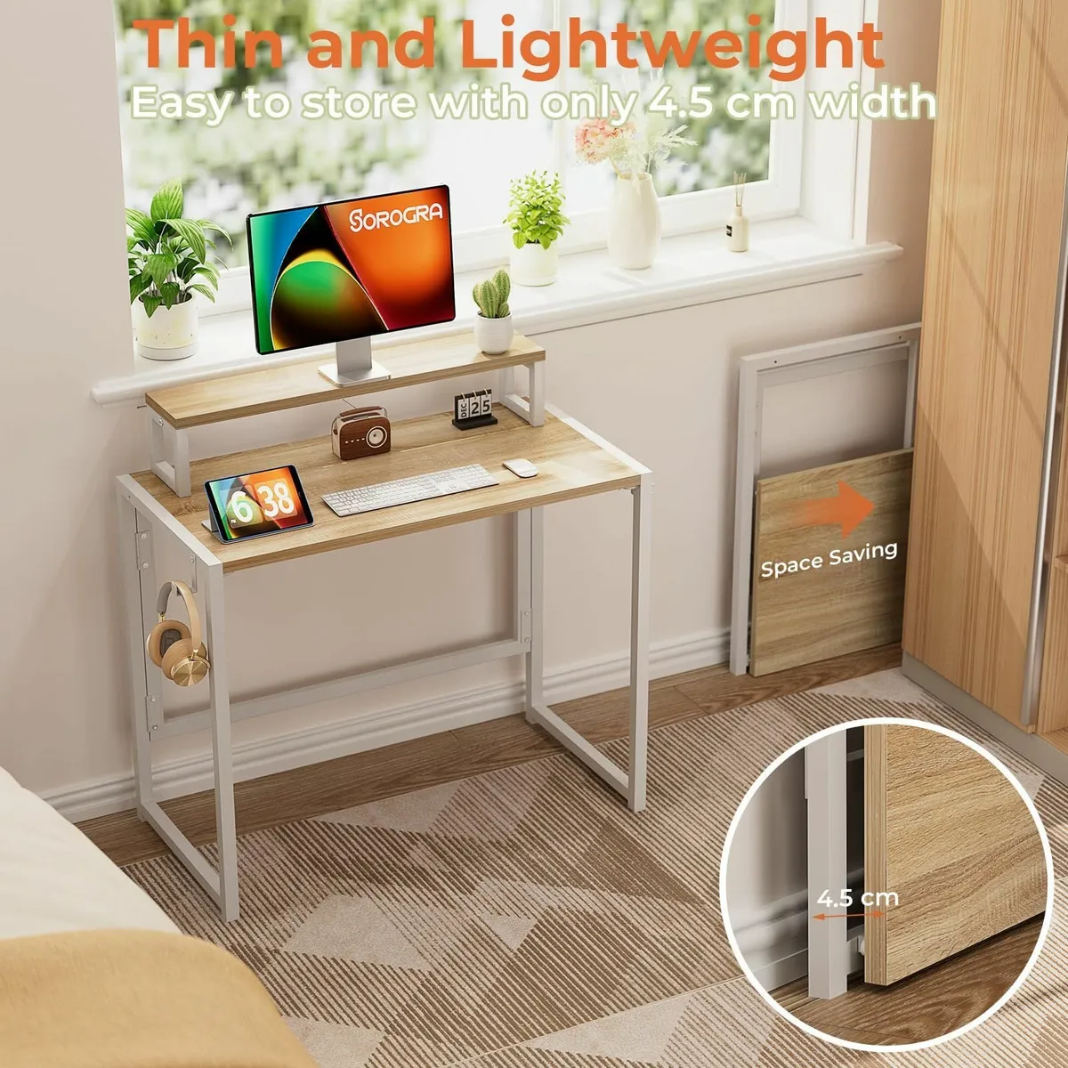 Small Folding Desk 80cm Foldable Computer Monitor - Image 4