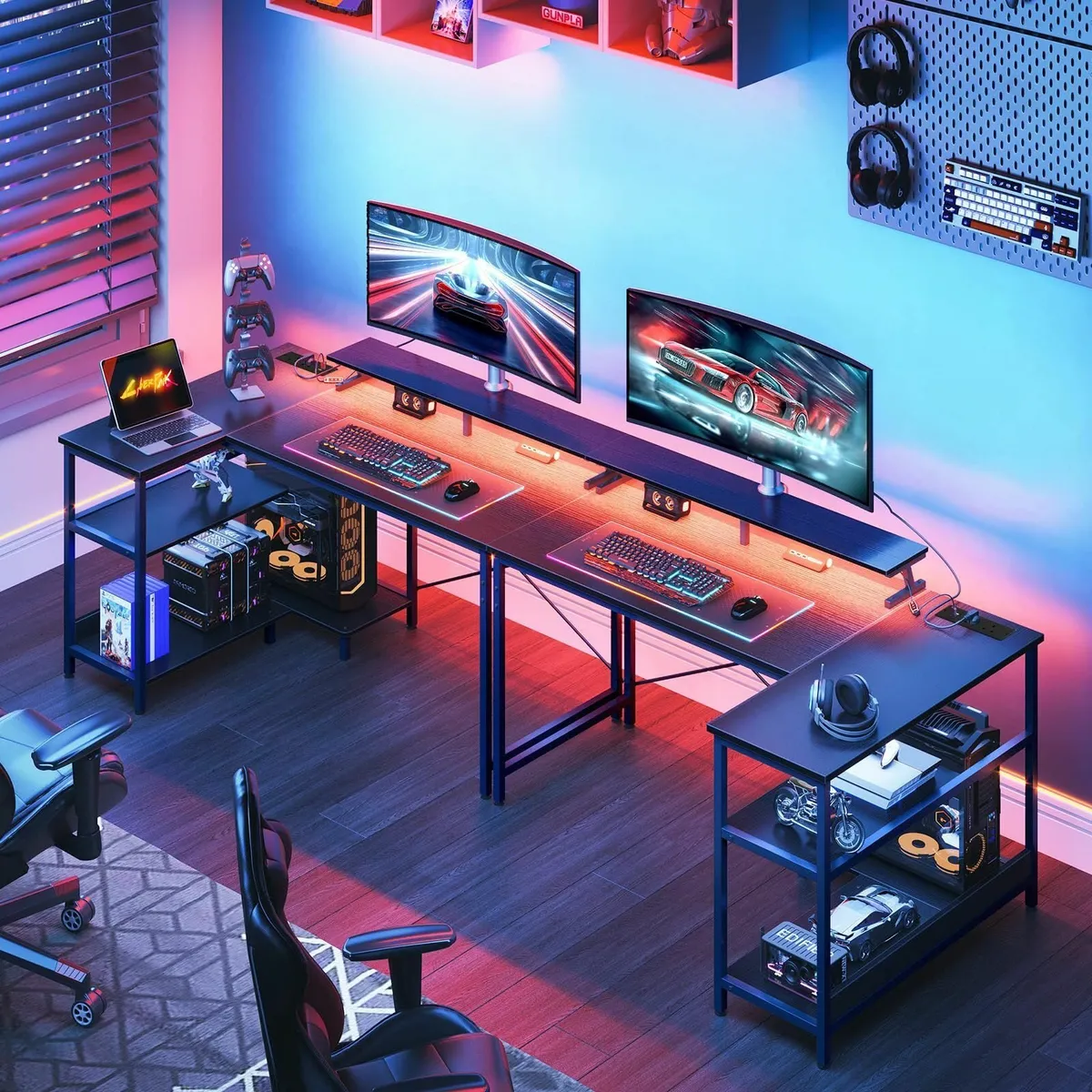 L Shaped Gaming Desk LED Lights 120 × 80 cm Comput - Image 2
