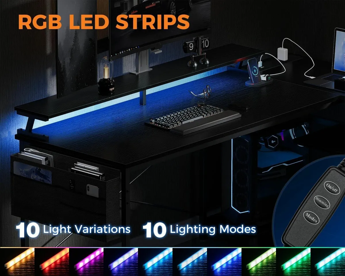 L Shaped Gaming Desk LED Lights 120 × 80 cm Comput - Image 4
