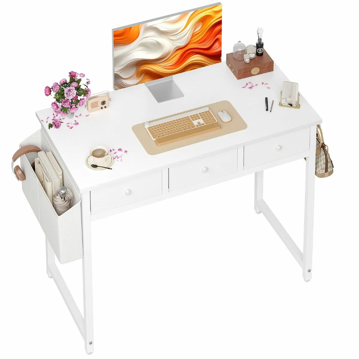 Small Desk Drawers 100cm Comuputer Fabric Storage - Image 1