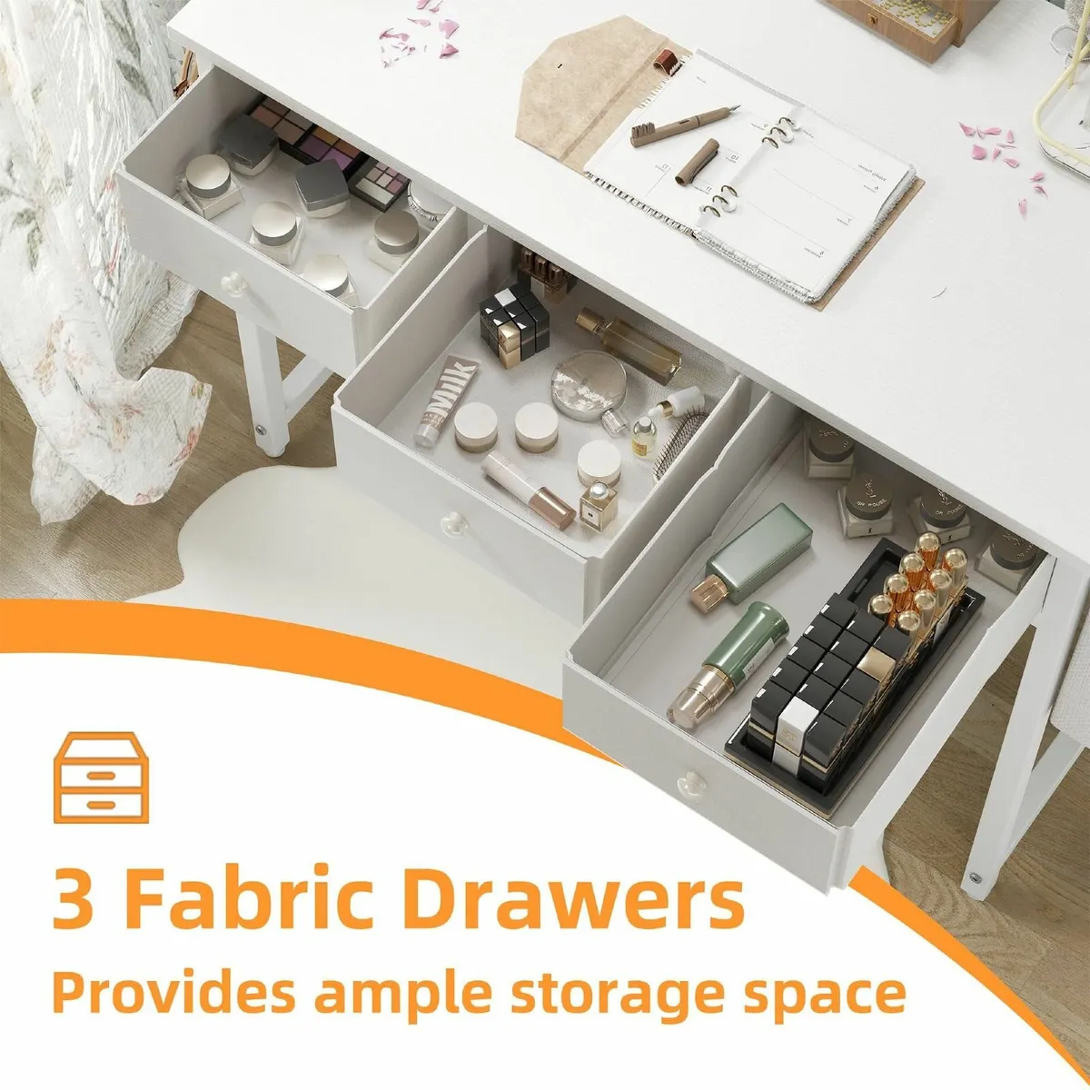 Small Desk Drawers 100cm Comuputer Fabric Storage - Image 4