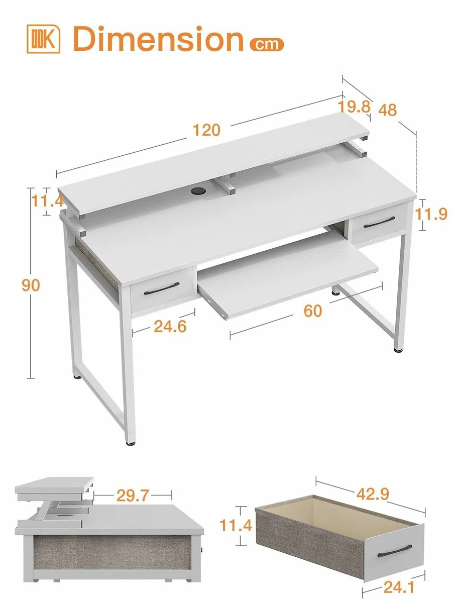 Computer Desk Drawers 120 x 48 cm Office Keyboard - Image 3
