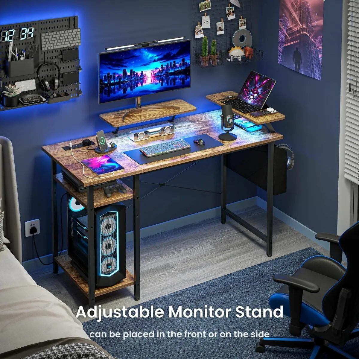 Gaming Desk LED Lights & Power Outlets Reversible - Image 3